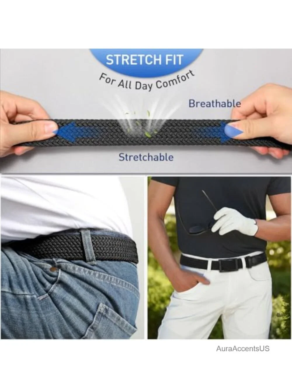 Men's Stretch Braided Belt Elastic Woven Casual Golf Belt for Jeans Pants
